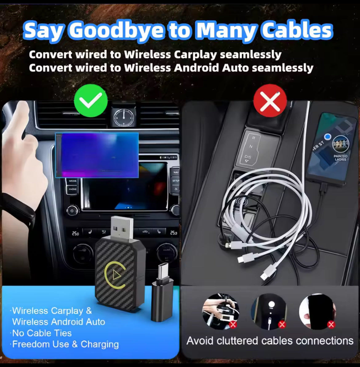 Adaptateur CarPlay filaire vers sans fil 2 en 1 pour voiture et adaptateur Android Auto type-c/USB Plug & Play adaptateur sans fil Carplay connexion automatique