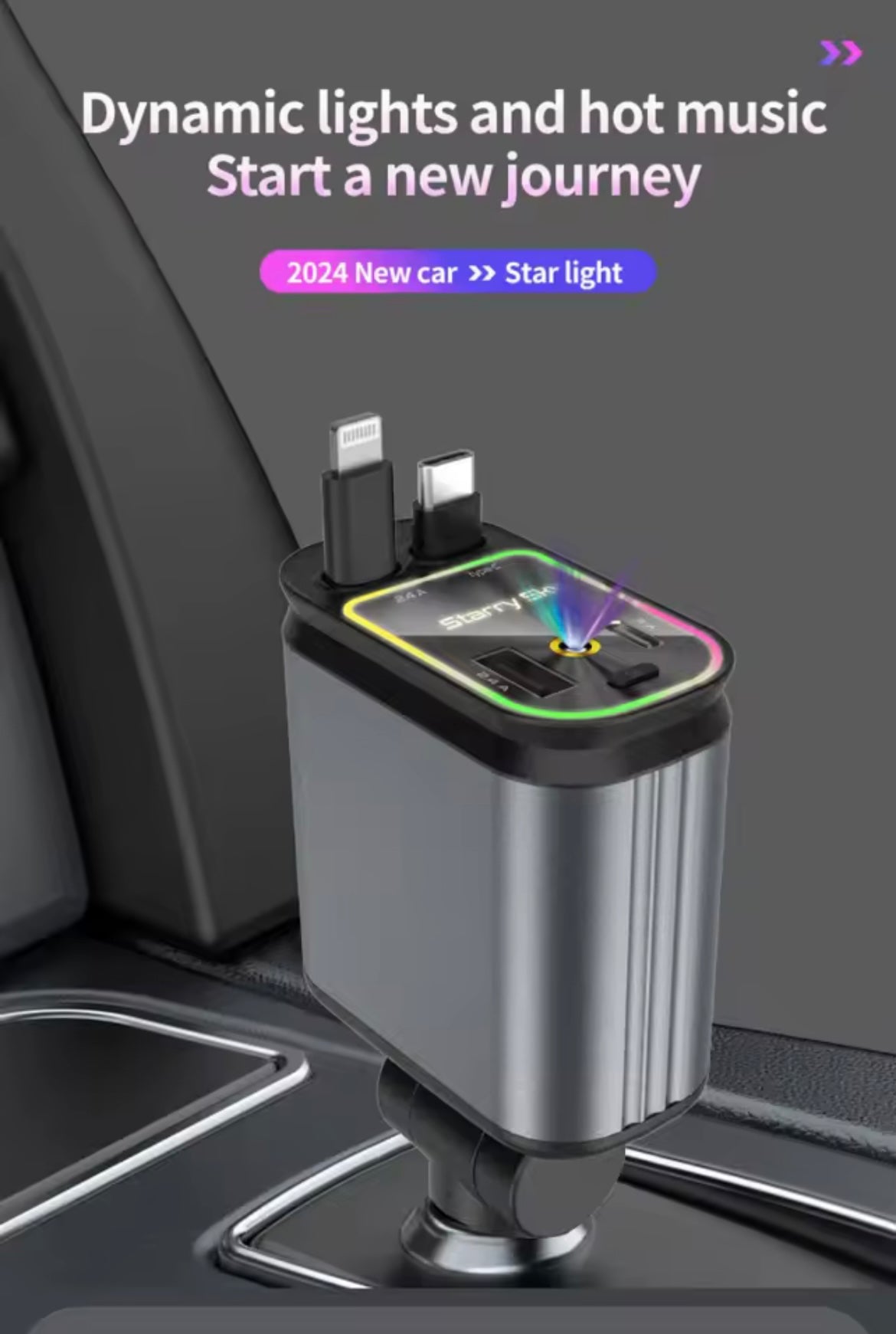 Chargeur de téléphone de voiture super rapide, 100W, avec directions rétractables, port USB et de type C, 4 en 1