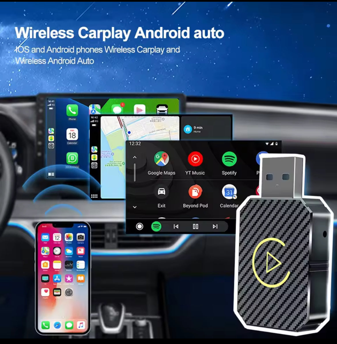 Adaptateur CarPlay filaire vers sans fil 2 en 1 pour voiture et adaptateur Android Auto type-c/USB Plug & Play adaptateur sans fil Carplay connexion automatique