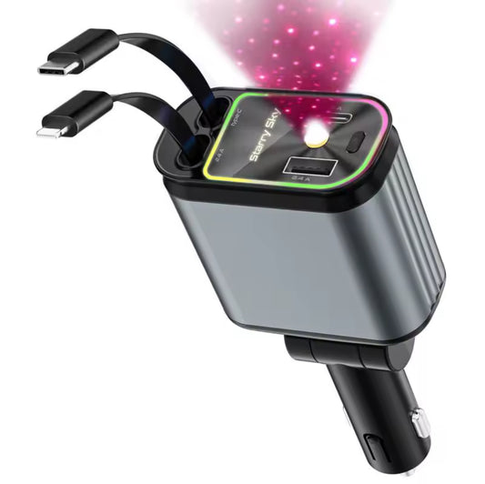 Chargeur de téléphone de voiture super rapide, 100W, avec directions rétractables, port USB et de type C, 4 en 1